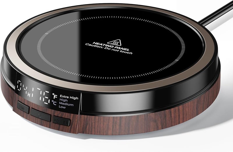 Bearwind Coffee Mug Warmer for Desk, 50W Fast Heating Cup Warmer with Smart Display, 4 Temps & 12H Timer, Auto Shut Off for Tea, Milk, Hot Drinks - Wood Effect - Image 1